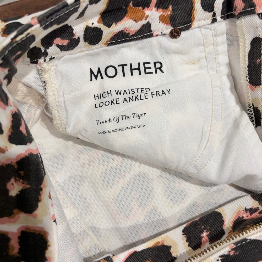 MOTHER Looker Ankle Fray Leopard Jeans High-Waisted Designer Anthro Like New 27 - Picture 11 of 13